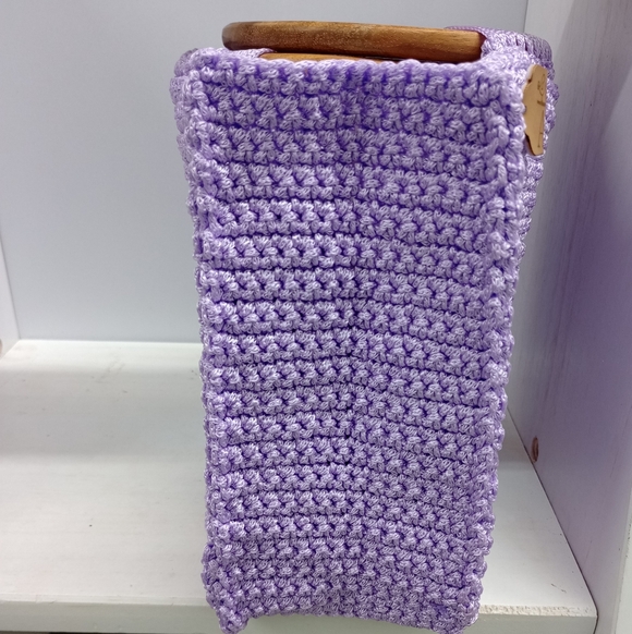 Lavender Knit Handbag with Wooden Handles - Picture 6 of 12